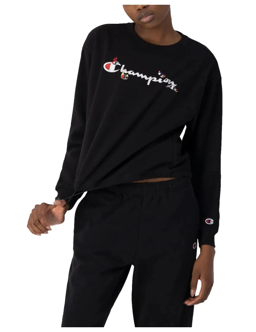 Sudadera crewneck negra Champion