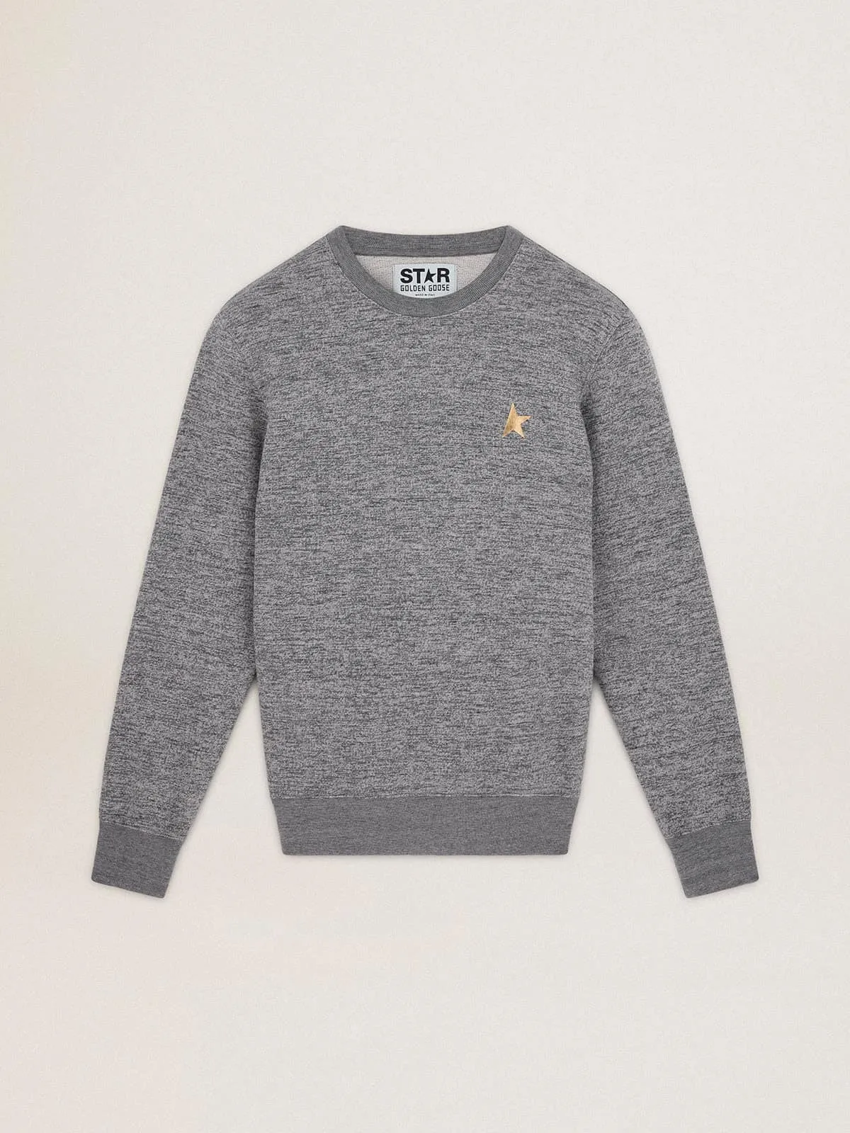 Sudadera de algodón gris jaspeado para hombre con estrella dorada