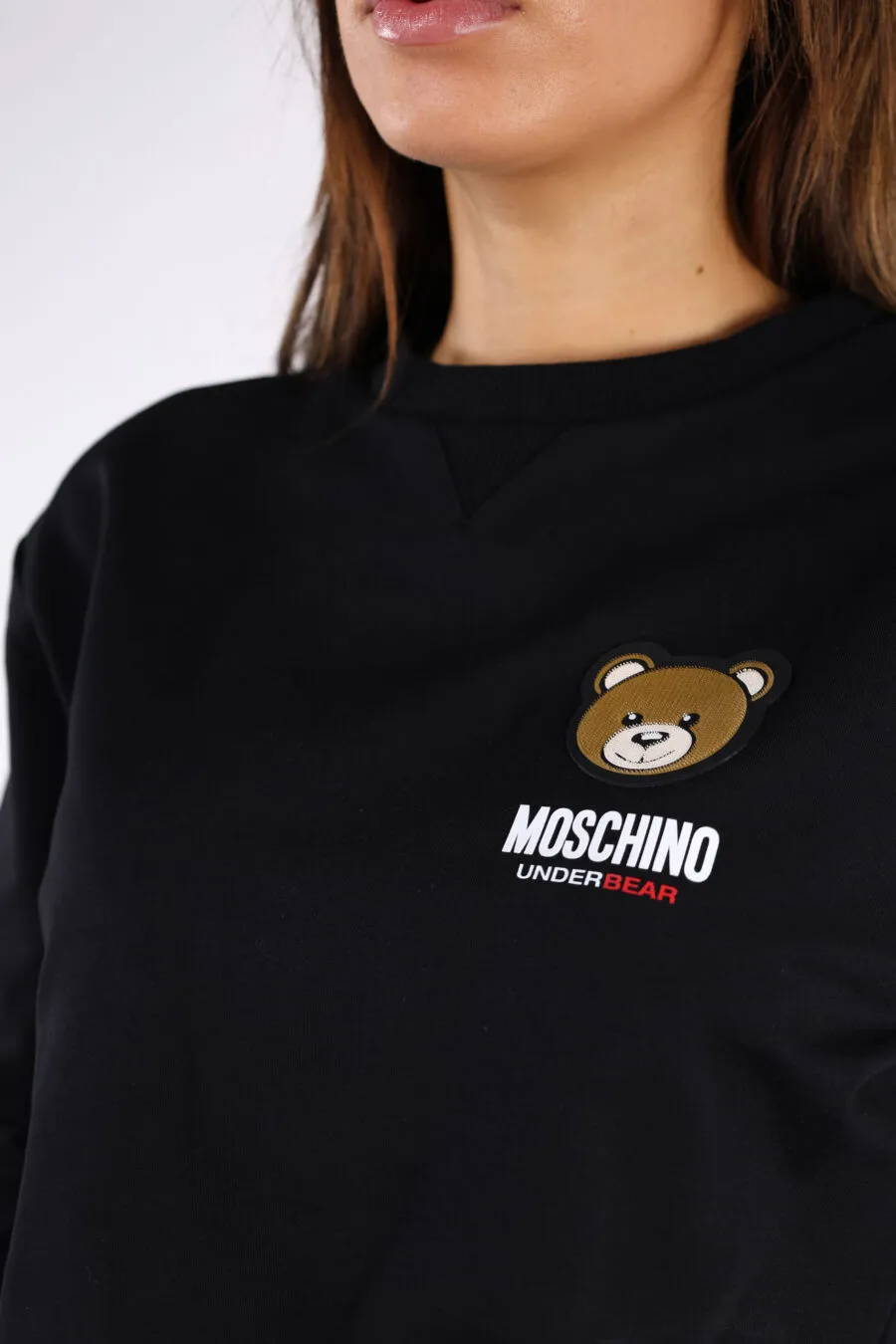 Sudadera de chándal negra con cremallera y minilogo oso