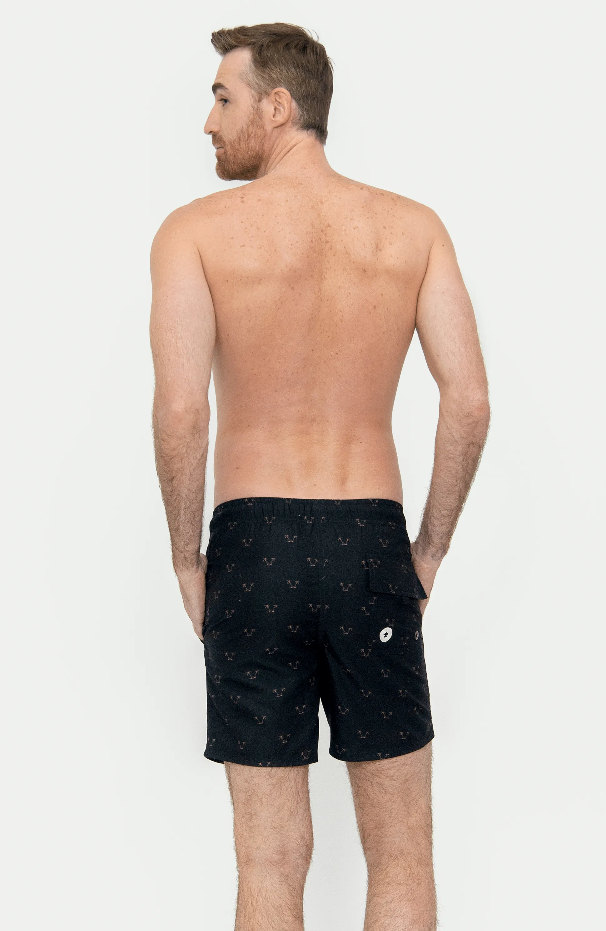 Traje de Baño Bermuda Caballero Negro Palmeras, Bari Swimwear