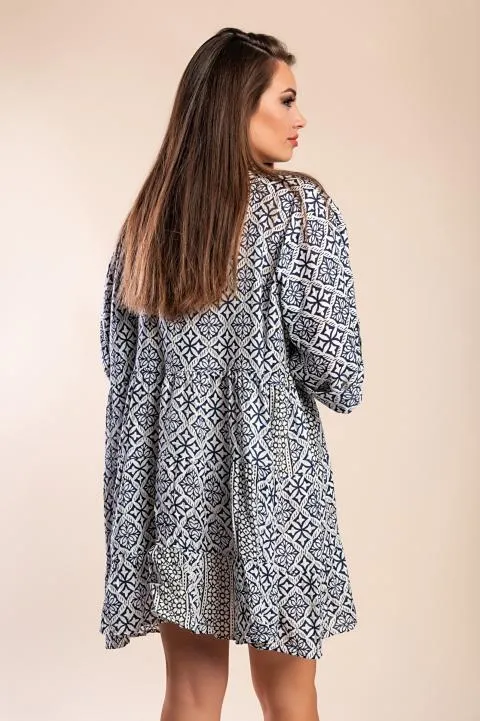 Vestido corto de algodón con estampado, azul oscuro