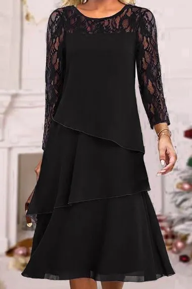 Vestido elegante con encaje, negro