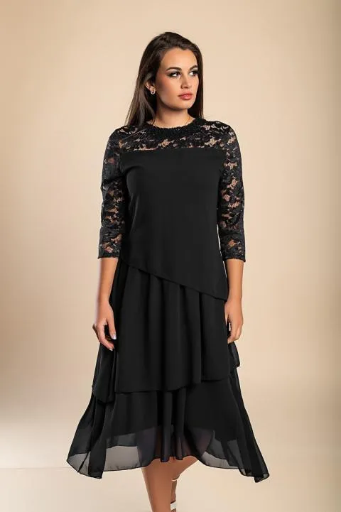 Vestido elegante con encaje, negro