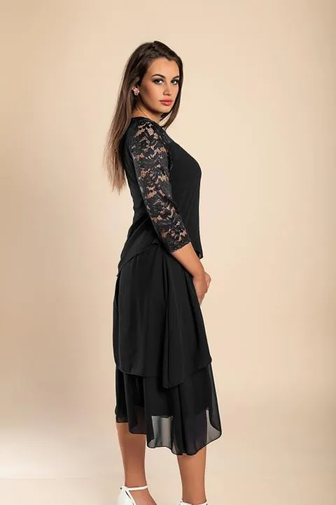 Vestido elegante con encaje, negro