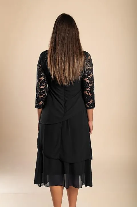 Vestido elegante con encaje, negro