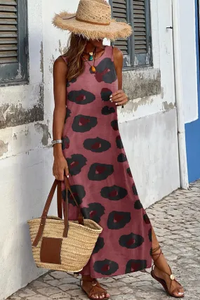 Vestido largo con estampado de leopardo, burdeos