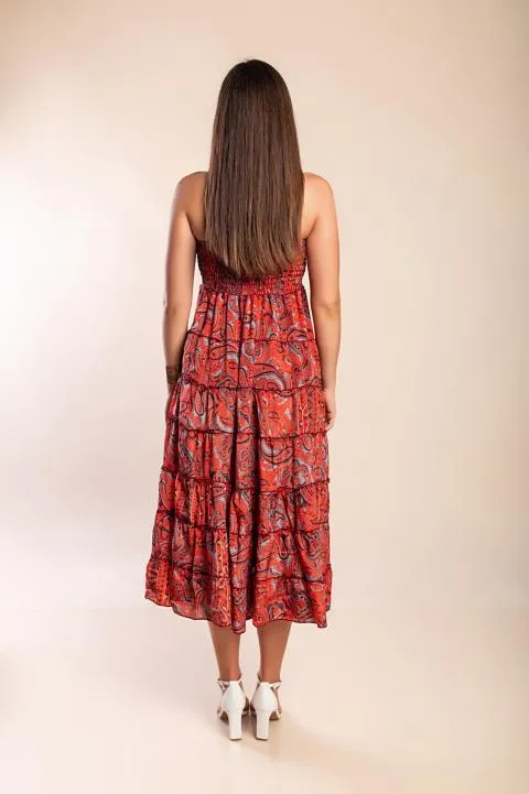 Vestido midi con estampado, coral