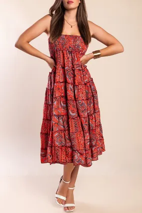 Vestido midi con estampado, coral