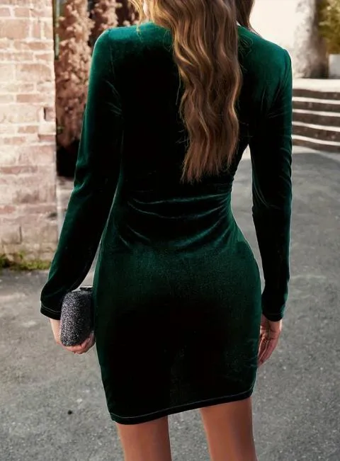 Vestido mini de terciopelo de imitación, verde