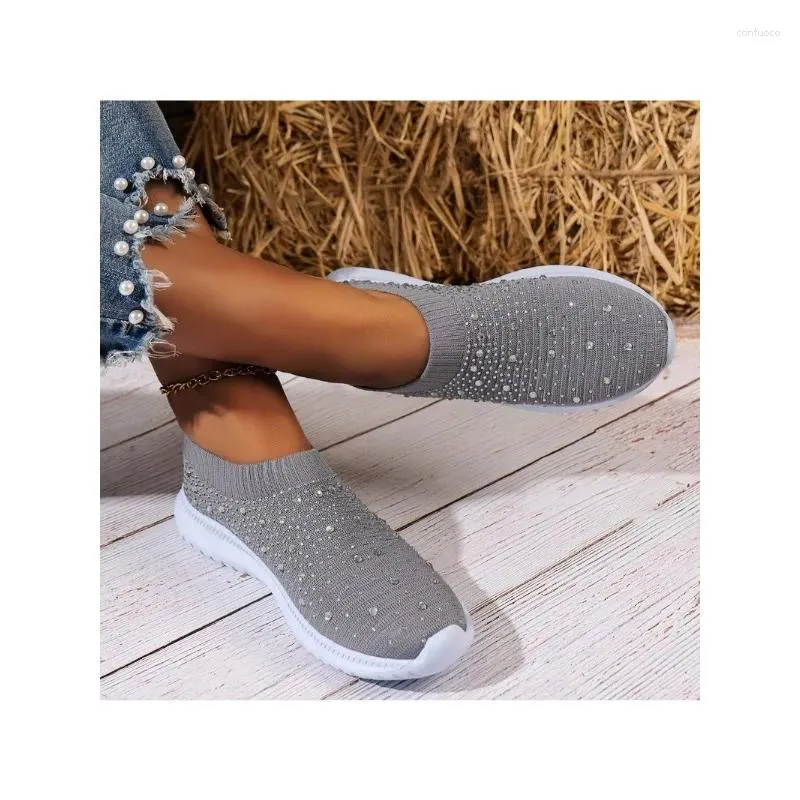 Zapatos casuales planos de cristal brillantes para mujeres diseñador lujo de malla transpirable zapatillas blancas sapatilhas mu