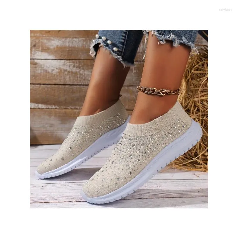 Zapatos casuales planos de cristal brillantes para mujeres diseñador lujo de malla transpirable zapatillas blancas sapatilhas mu