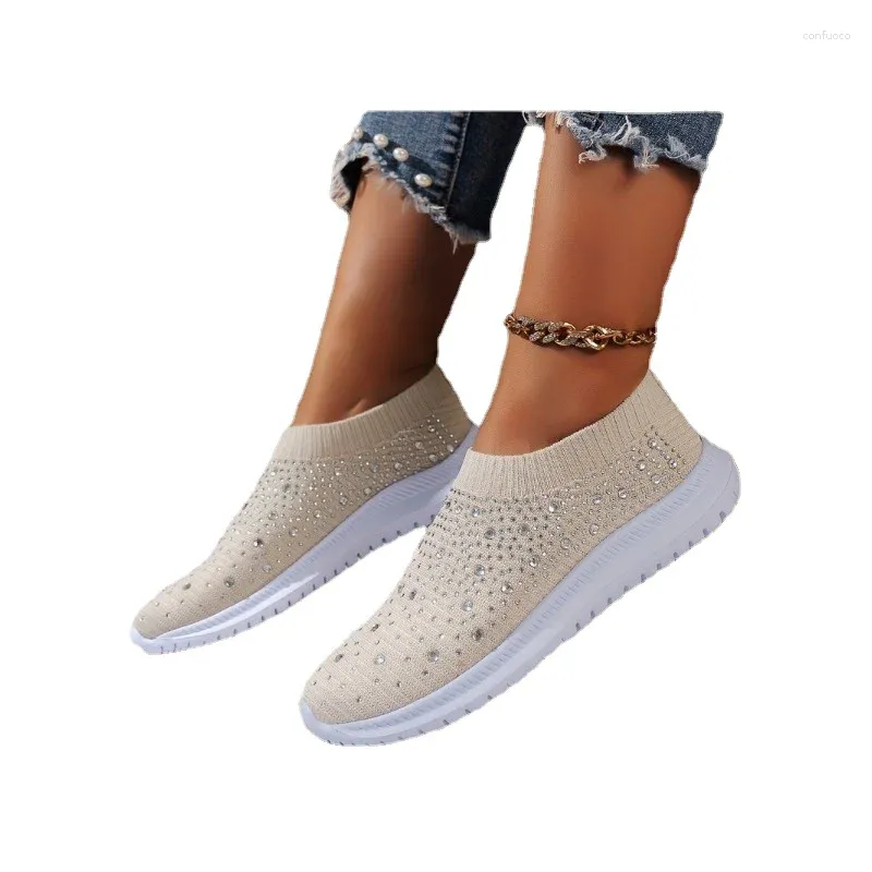 Zapatos casuales planos de cristal brillantes para mujeres diseñador lujo de malla transpirable zapatillas blancas sapatilhas mu